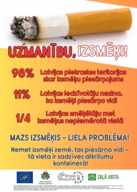 Vai zināji, ka izsmēķi ir izplatītākā piesārņojošā atkritumu vienība Latvijā? 