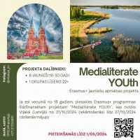 Iespēja piedalīties Erasmus+ jauniešu apmaiņas projektā “Medialiterate YOUth” 