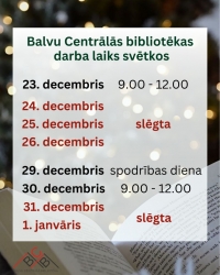 Informācija par Balvu Centrālās bibliotēkas darba laiku svētkos: