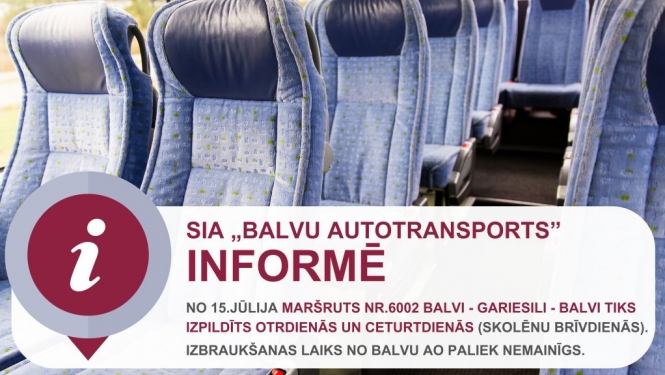 Izmaiņas reģionālo autobusu maršrutā Balvi–Gariesili–Balvi