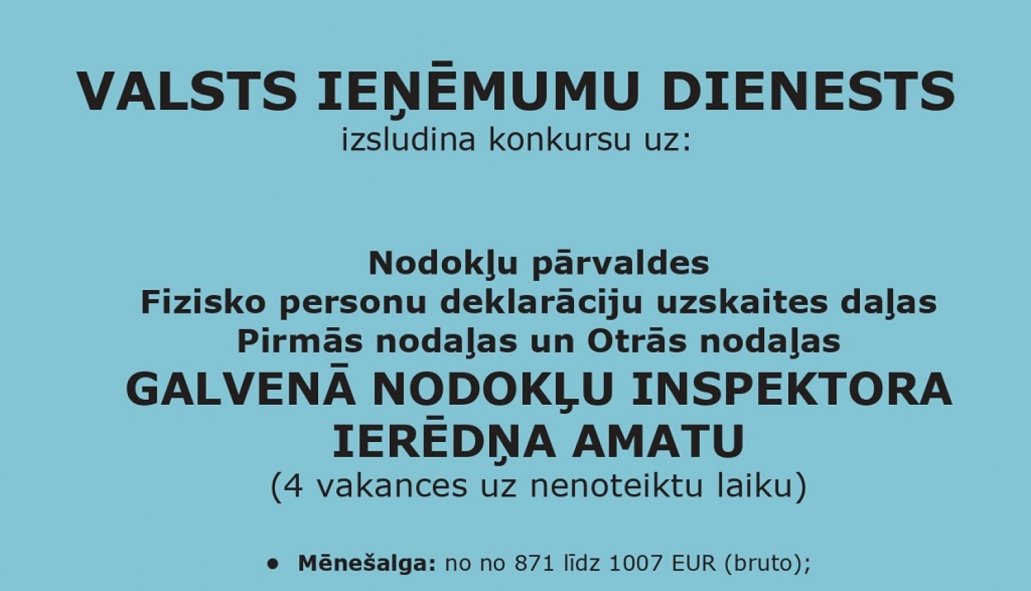 Valsts ieņēmumu dienests izsludina darba vakances