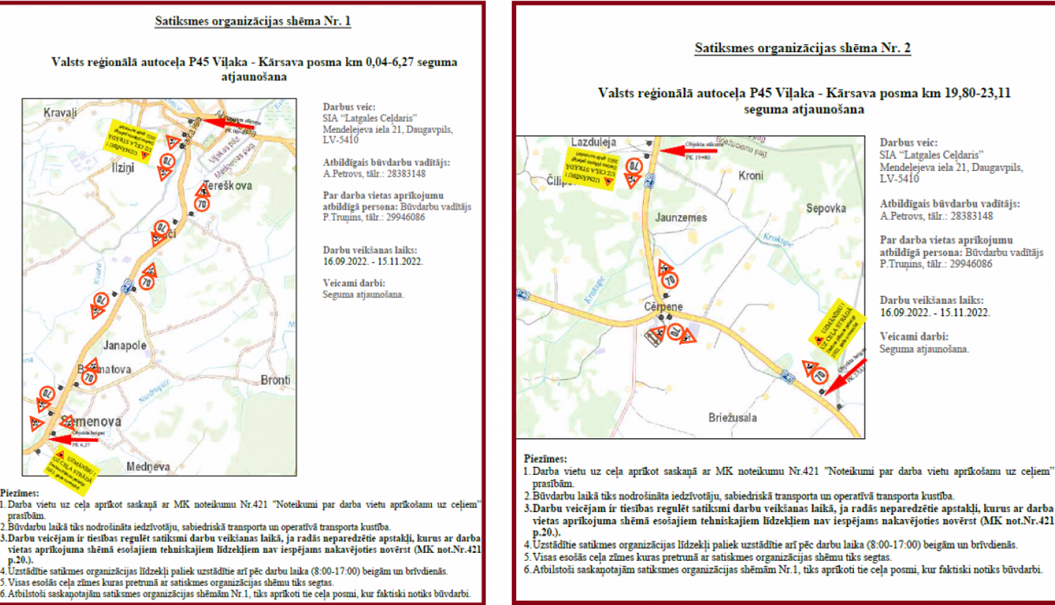 Informācija par valsts reģionālā autoceļa P45 Viļaka–Kārsava posmu segumu atjaunošanu