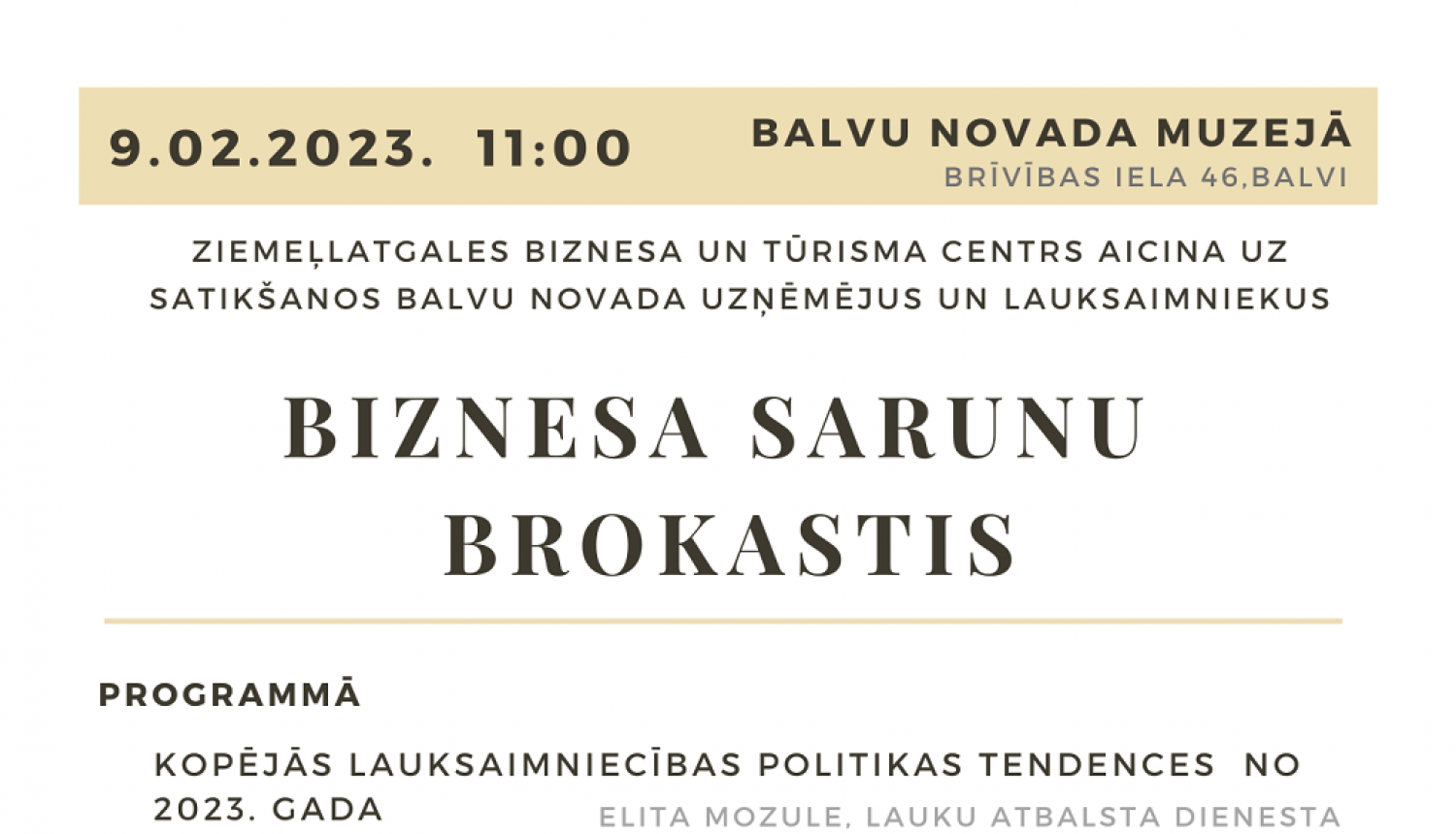 9.februārī “Biznesa sarunu brokastis” Balvu novada uzņēmējiem un lauksaimniekiem