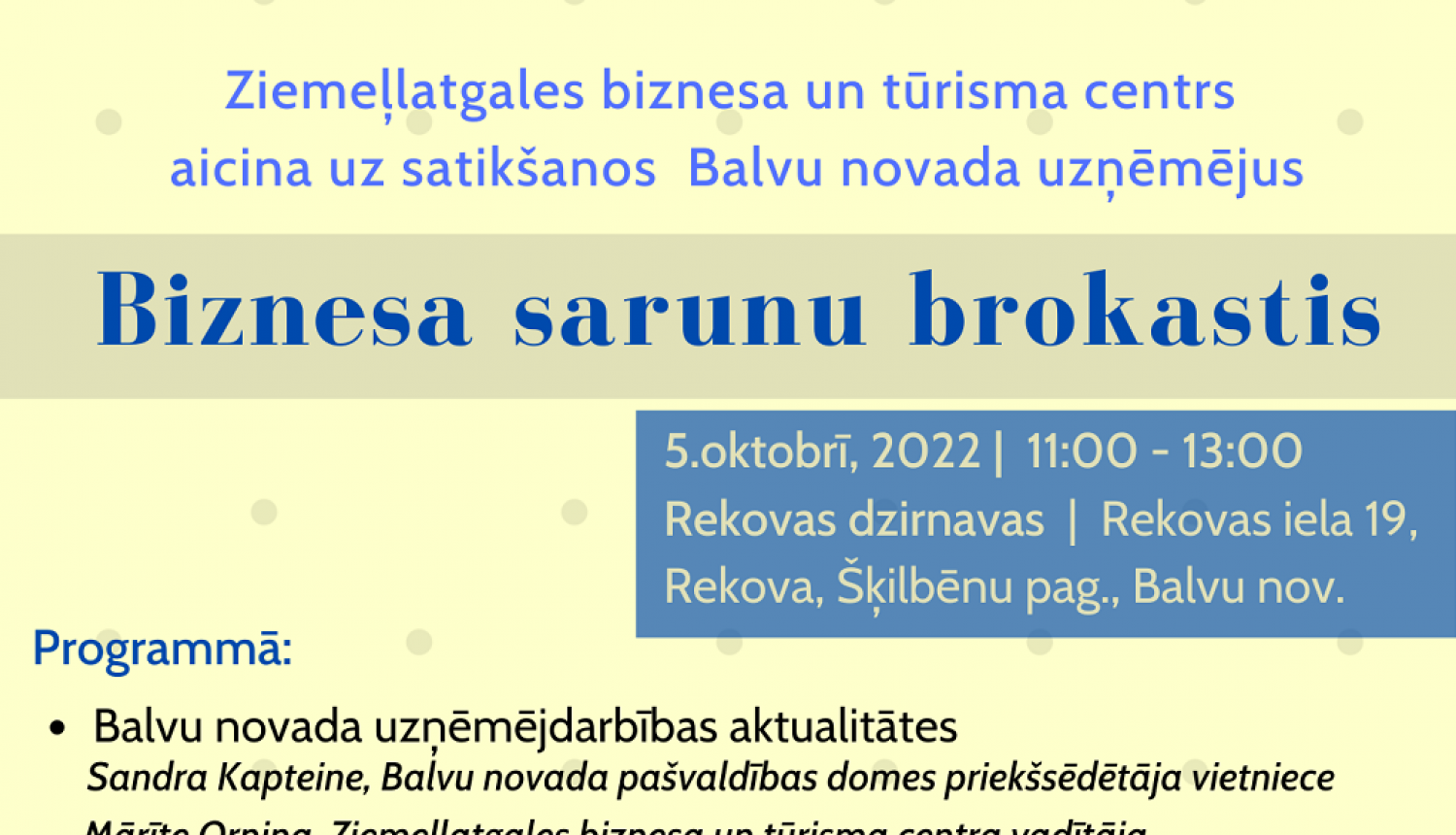 5.oktobrī “Biznesa sarunu brokastis” Balvu novada uzņēmējiem