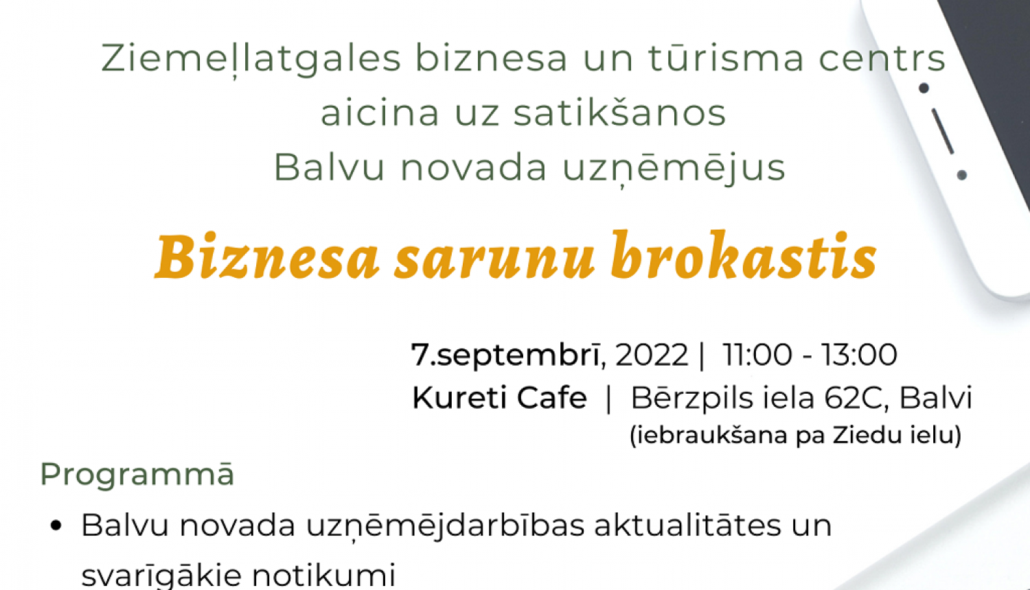 7. septembrī “Biznesa sarunu brokastis” Balvu novada uzņēmējiem