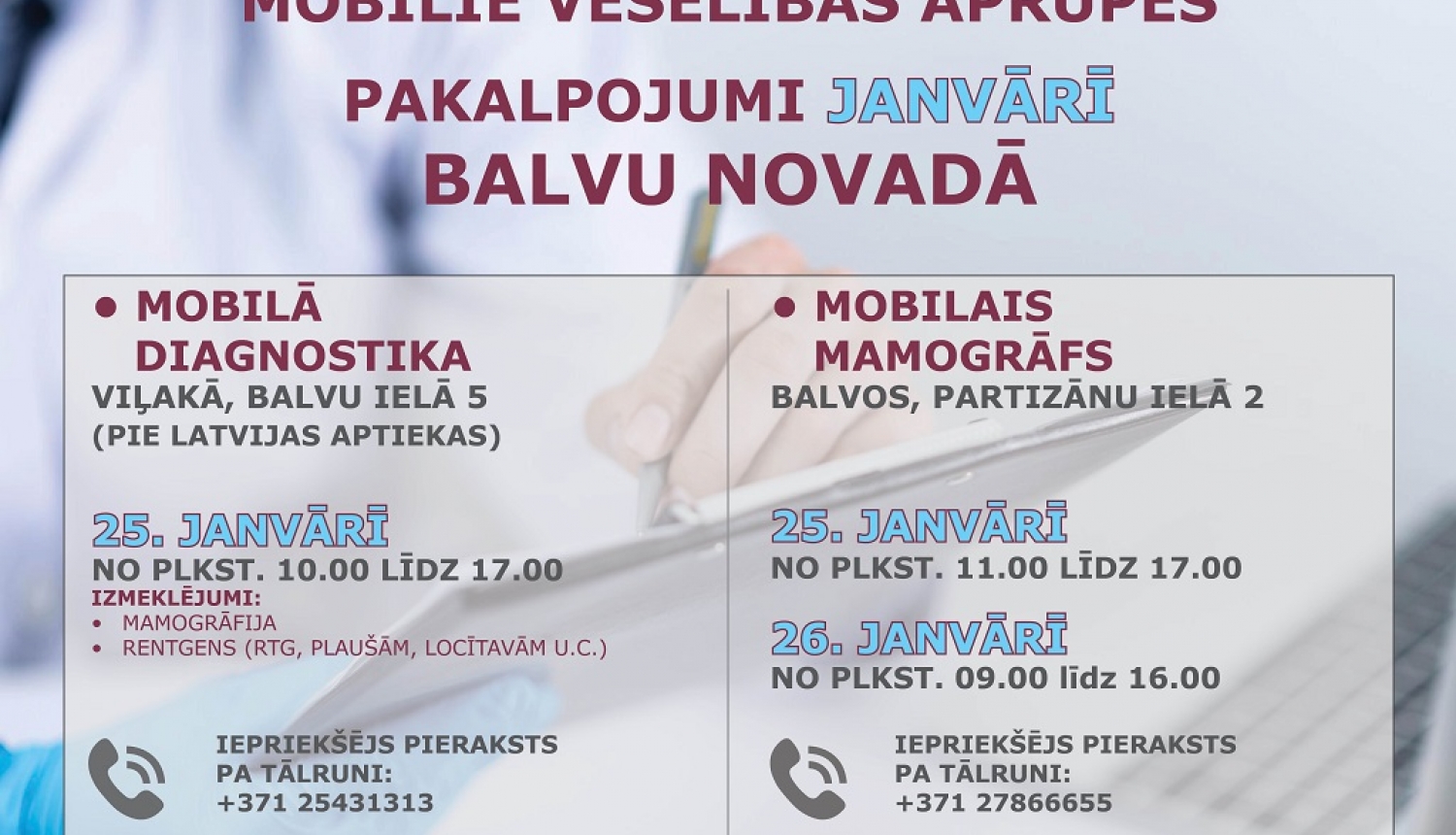 Mobilie veselības aprūpes pakalpojumi Balvos janvārī